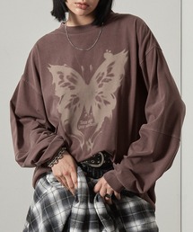 【Alfred Alex】ヴィンテージ加工バタフライプリントオーバーサイズロンT