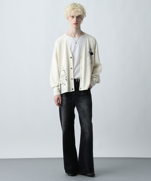 HARE（ハレ）の「ドローイングモチーフカーディガン(HARE)（カーディガン/ボレロ・メンズ・ホワイト/ブラック/ブルー・FREE）」の4枚目の写真