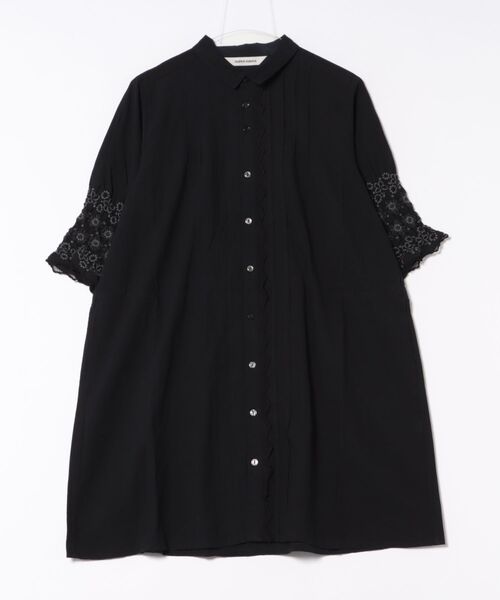 コットンローンワッシャー シャーリングフローラルライン刺繍