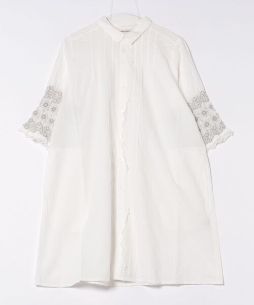 コットンローンワッシャー シャーリングフローラルライン刺繍