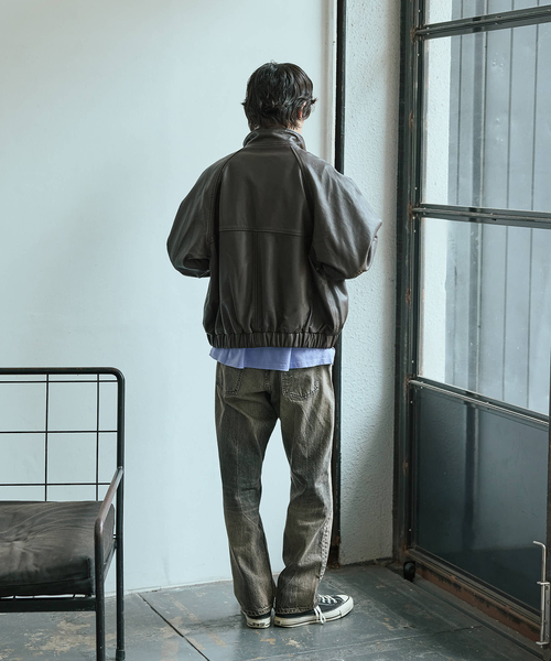 セール】シープ レザー ウォッシュド スタンド ブルゾン（ライダース