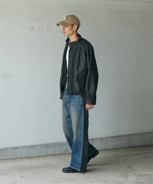 セール】シープ レザー ウォッシュド スタンド ブルゾン（ライダース