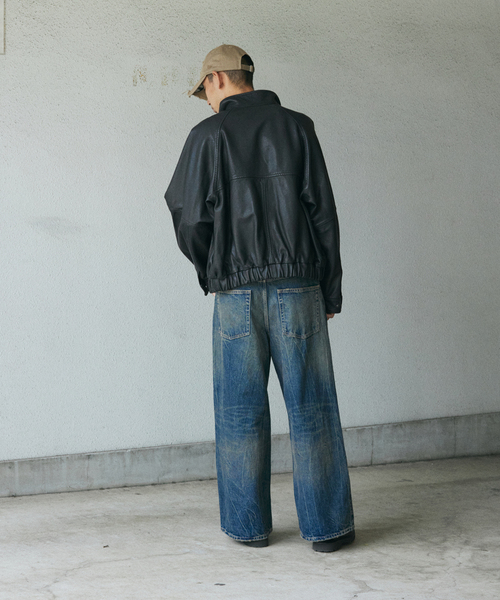 シープ レザー ウォッシュド スタンド ブルゾン（ライダースジャケット