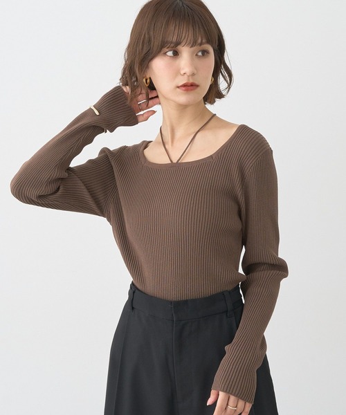 earth music&ecology（アースミュージックアンドエコロジー）の「スクエアホルターネックリブプルオーバー（Tシャツ/カットソー・レディース・ボルドー/ブラック/アイボリー/ブラウン・M/S）」の3枚目の写真