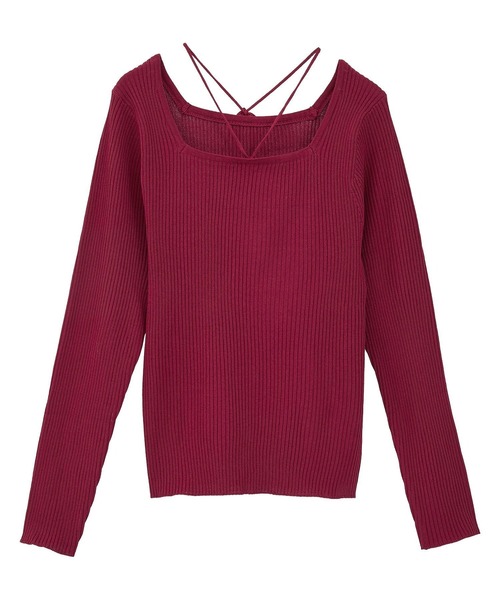 earth music&ecology（アースミュージックアンドエコロジー）の「スクエアホルターネックリブプルオーバー（Tシャツ/カットソー・レディース・ボルドー/ブラック/アイボリー/ブラウン・M/S）」の4枚目の写真