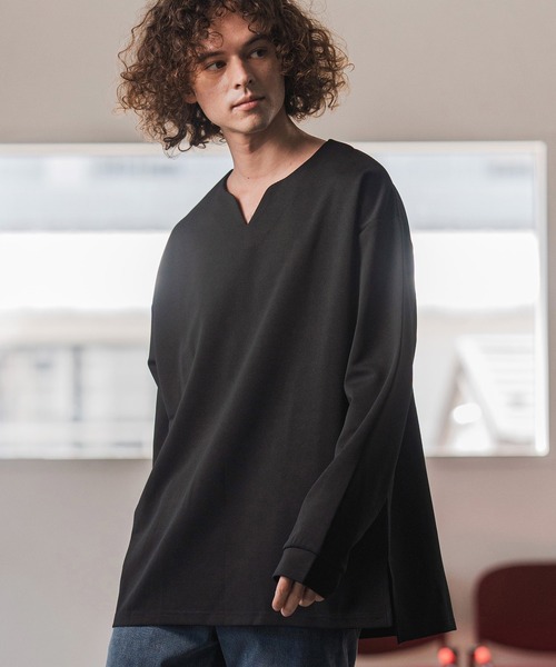 mlt5411- キーネックサイドスリットカットソー（Tシャツ/カットソー