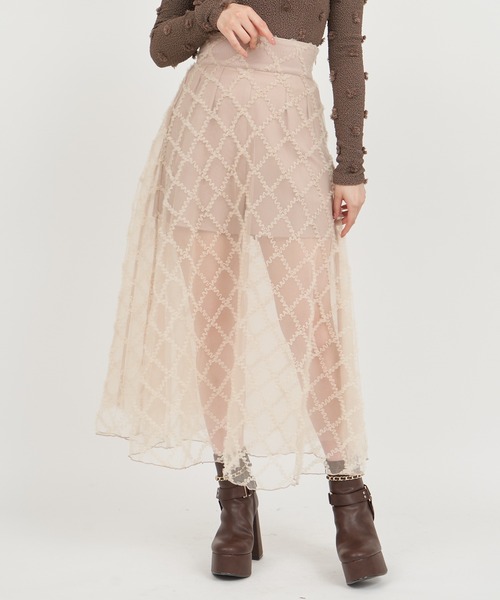 ROYAL PARTY（ロイヤルパーティー）の「インナーショーパン付シアーチェックロングフレアスカート（スカート・レディース・ブラウン/ベージュ/ブラック・FREE）」の3枚目の写真