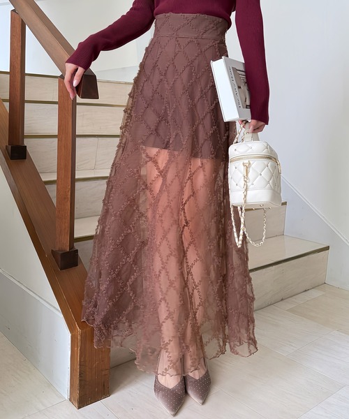 ROYAL PARTY（ロイヤルパーティー）の「インナーショーパン付シアーチェックロングフレアスカート（スカート・レディース・ブラウン/ベージュ/ブラック・FREE）」の2枚目の写真