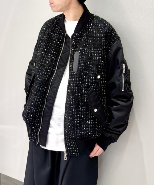 LOVELESS（ラブレス）の「モノトーンツイードコンビMA-1（MA-1・メンズ・ブラック・L/M/S）」の3枚目の写真