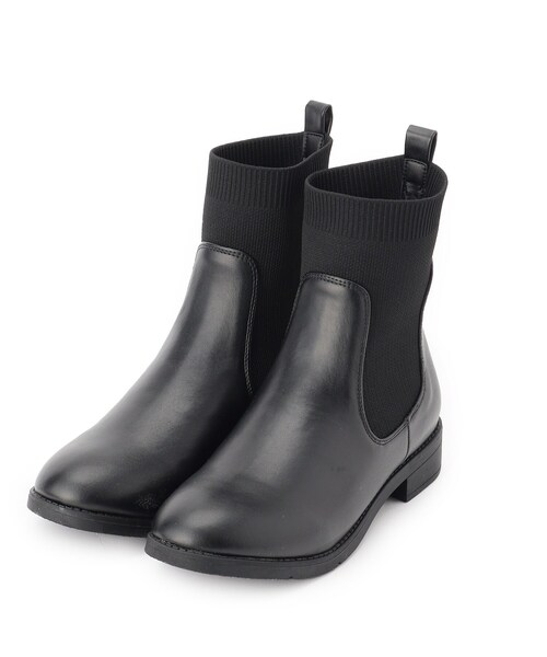 grove（グローブ）の「【人間工学/履き心地らくちん】ニットコンビブーツ（ブーツ・レディース・ブラック/ブラウン系その他・M/L/S）」の2枚目の写真