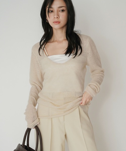 KINO THE KEI(キノザケイ)の「袖アゼシアー 2WAY ニット プルオーバー KINO THE KEI(ニット/セーター・レディース・ホワイト/ピンク/ベージュ・フリー)」の9枚目の写真