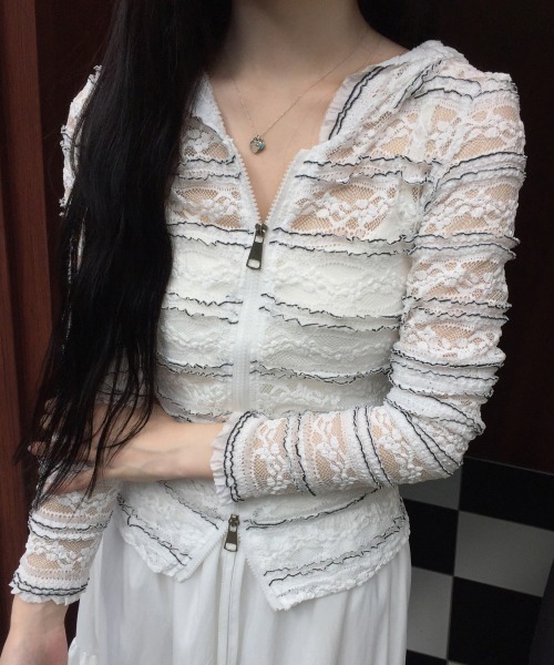 gossip!ロサンゼルス(ゴシップロサンゼルス)の「Y2K シースルー総レースパーカー(パーカー・レディース・ホワイト・S/M)」の3枚目の写真