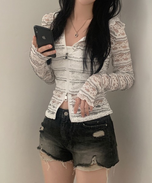 gossip!ロサンゼルス(ゴシップロサンゼルス)の「Y2K シースルー総レースパーカー(パーカー・レディース・ホワイト・S/M)」の9枚目の写真