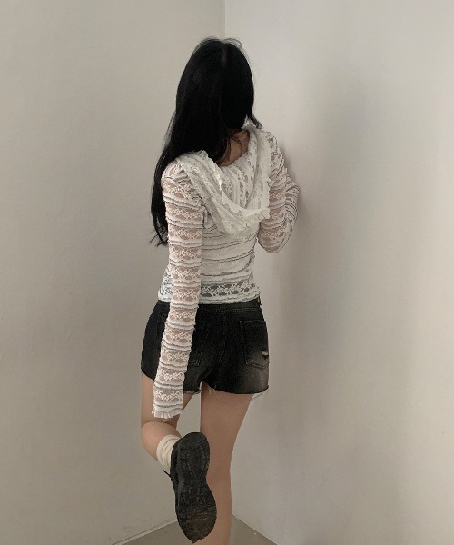 gossip!ロサンゼルス(ゴシップロサンゼルス)の「Y2K シースルー総レースパーカー(パーカー・レディース・ホワイト・S/M)」の12枚目の写真