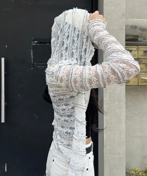 gossip!ロサンゼルス(ゴシップロサンゼルス)の「Y2K シースルー総レースパーカー(パーカー・レディース・ホワイト・S/M)」の21枚目の写真