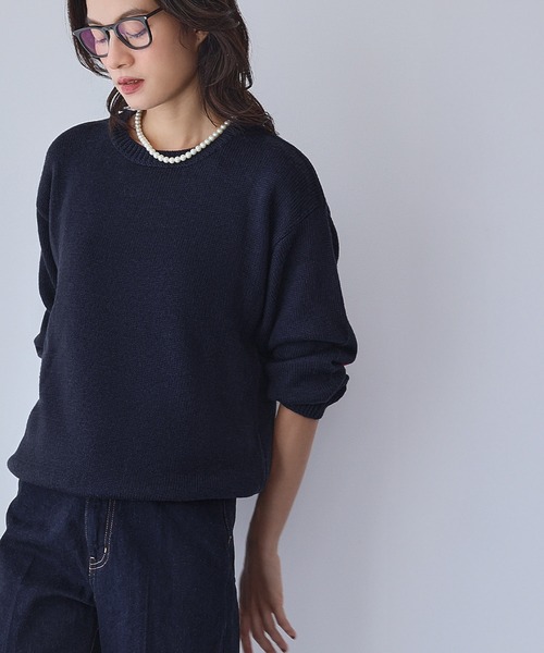 快晴堂　リングウールポケットビックセーター/黒/エルボーパッチ/チビポケット セール】【2025AW】ハートエルボーパッチ ニット プルオーバー《着用