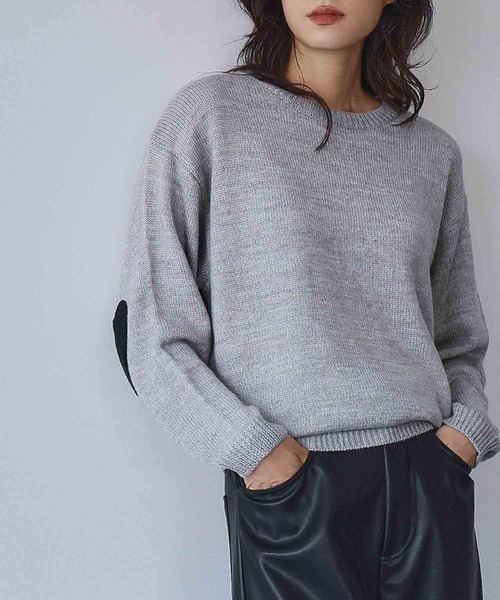 ELFRANK(エルフランク)の「《新色追加》ハートエルボーパッチ ニット プルオーバー(ニット/セーター・レディース・ネイビー/グレー/レッド/オフホワイト・FREE/L/M)」の16枚目の写真