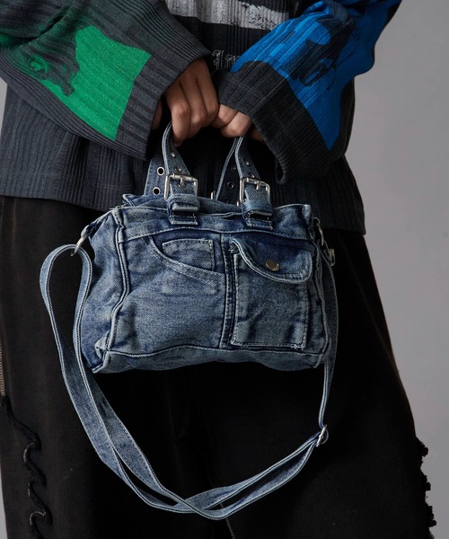 Denim Fabric Belt Handle 2-Way Shoulder Bag / デニム生地 ベルト