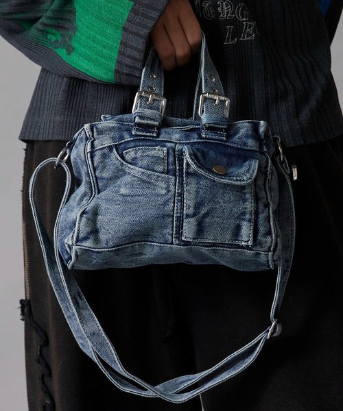 Denim Fabric Belt Handle 2-Way Shoulder Bag / デニム生地 ベルト