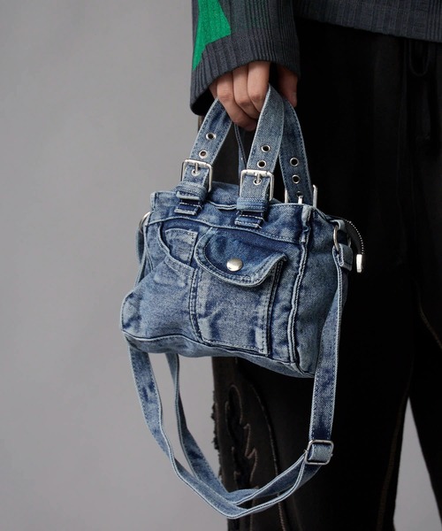 セール】Denim Fabric Belt Handle 2-Way Shoulder Bag / デニム生地