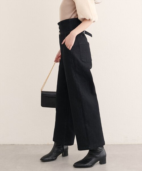 natural couture（ナチュラルクチュール）の「折り返しベルトデニムパンツ（デニムパンツ・レディース・ブラック/インディゴブルー・MEDIUM/SMALL）」の22枚目の写真