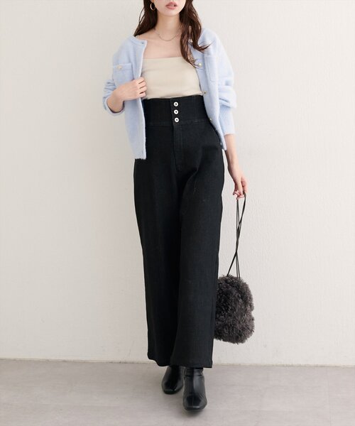 natural couture（ナチュラルクチュール）の「折り返しベルトデニムパンツ（デニムパンツ・レディース・ブラック/インディゴブルー・MEDIUM/SMALL）」の15枚目の写真