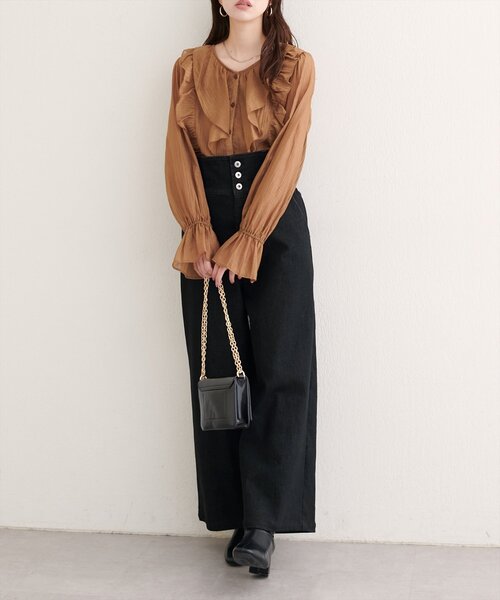 natural couture（ナチュラルクチュール）の「折り返しベルトデニムパンツ（デニムパンツ・レディース・ブラック/インディゴブルー・MEDIUM/SMALL）」の21枚目の写真