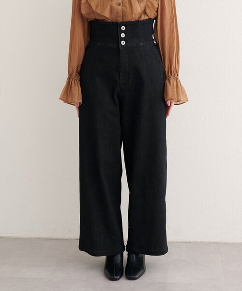 natural couture（ナチュラルクチュール）の「折り返しベルトデニムパンツ（デニムパンツ・レディース・ブラック/インディゴブルー・MEDIUM/SMALL）」の3枚目の写真