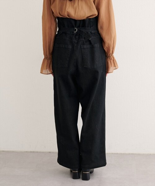 natural couture（ナチュラルクチュール）の「折り返しベルトデニムパンツ（デニムパンツ・レディース・ブラック/インディゴブルー・MEDIUM/SMALL）」の6枚目の写真