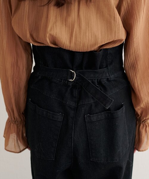 natural couture（ナチュラルクチュール）の「折り返しベルトデニムパンツ（デニムパンツ・レディース・ブラック/インディゴブルー・MEDIUM/SMALL）」の4枚目の写真