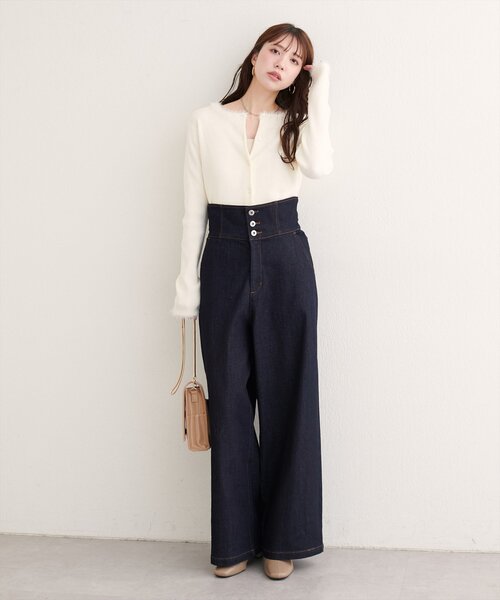 natural couture（ナチュラルクチュール）の「折り返しベルトデニムパンツ（デニムパンツ・レディース・ブラック/インディゴブルー・MEDIUM/SMALL）」の11枚目の写真