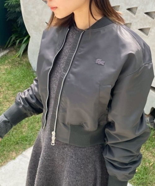 ほぼ未使用 LACOSTE MA-1ジャケット ブラック S セール】 LACOSTE L!VE ユニセックス フェルトロゴMA-1ジャケット