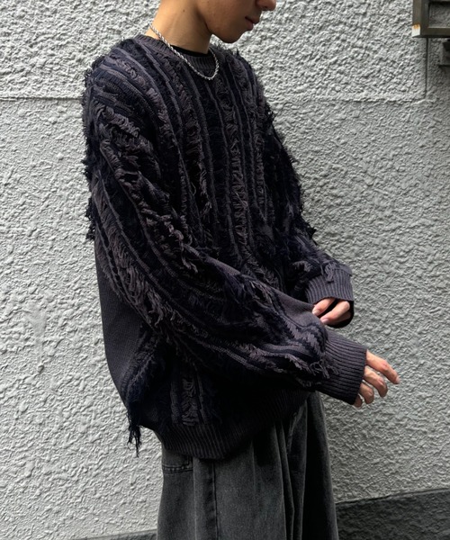 CREARE -LINO-(クレアーレリノ)の「フリンジニットプルオーバー(ニット/セーター・メンズ・チャコール/ホワイト/ライトグレー・M/L)」の10枚目の写真