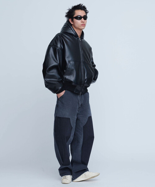 INSCRIRE | ブラックデニム ダブルニーパンツ MEN（デニムパンツ