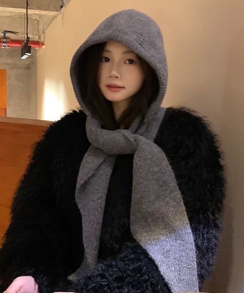 フード付きニットマフラー/バラクラバ（マフラー）｜ampm（エーエム