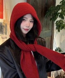 赤いフード付きニットマフラー cjfj133296-01.jpg