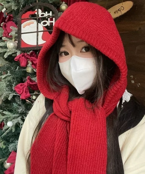 セール】フード付きニットマフラー/バラクラバ（マフラー）｜ampm