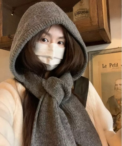 フード付きニットマフラー/バラクラバ（マフラー）｜ampm（エーエム