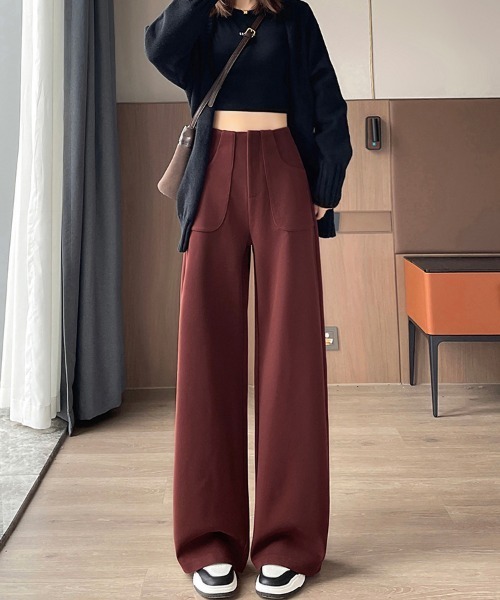 ONEP STAR(ワンピスター)の「サイドスリット入りワイドパンツ(その他パンツ・レディース・ワインレッド/ブラック/ダークブラウン/ダークグレー・MEDIUM)」の4枚目の写真