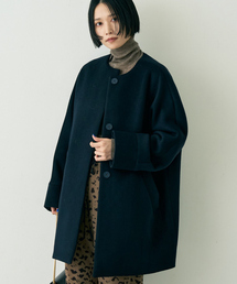 ノーカラーコート（ブルー・ネイビー/青色系）ファッション通販