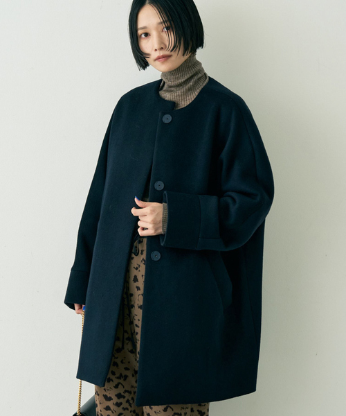 TICCA(ティッカ)の「【TICCA/ティッカ】ノーカラーテントコート(ノーカラーコート・レディース・ネイビー/ブラウン・フリー)」の2枚目の写真