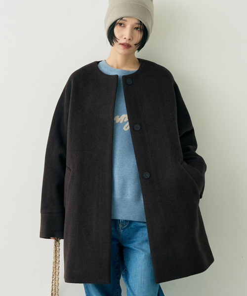 TICCA(ティッカ)の「【TICCA/ティッカ】ノーカラーテントコート(ノーカラーコート・レディース・ネイビー/ブラウン・フリー)」の1枚目の写真