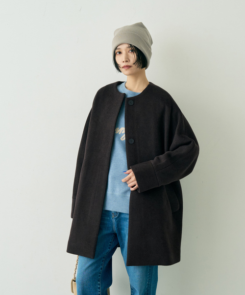 TICCA(ティッカ)の「【TICCA/ティッカ】ノーカラーテントコート(ノーカラーコート・レディース・ネイビー/ブラウン・フリー)」の12枚目の写真