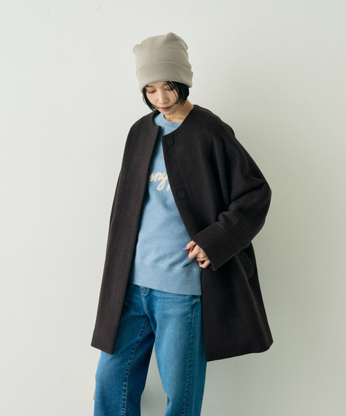 TICCA(ティッカ)の「【TICCA/ティッカ】ノーカラーテントコート(ノーカラーコート・レディース・ネイビー/ブラウン・フリー)」の11枚目の写真