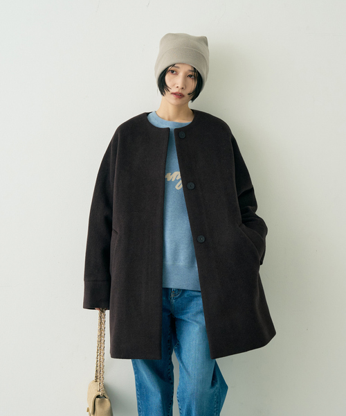 TICCA(ティッカ)の「【TICCA/ティッカ】ノーカラーテントコート(ノーカラーコート・レディース・ネイビー/ブラウン・フリー)」の9枚目の写真