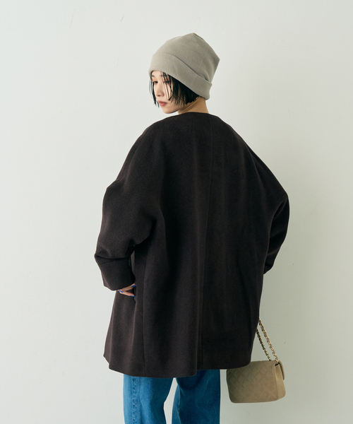 TICCA(ティッカ)の「【TICCA/ティッカ】ノーカラーテントコート(ノーカラーコート・レディース・ネイビー/ブラウン・フリー)」の8枚目の写真