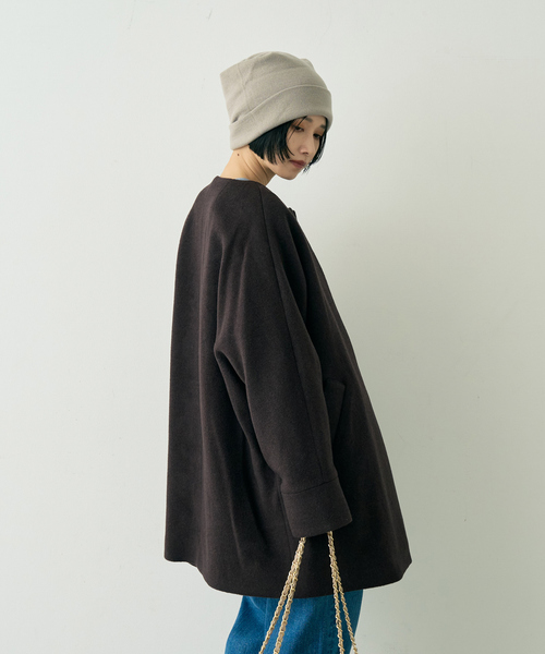 TICCA(ティッカ)の「【TICCA/ティッカ】ノーカラーテントコート(ノーカラーコート・レディース・ネイビー/ブラウン・フリー)」の7枚目の写真