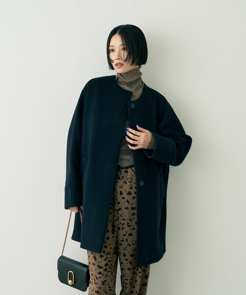 TICCA(ティッカ)の「【TICCA/ティッカ】ノーカラーテントコート(ノーカラーコート・レディース・ネイビー/ブラウン・フリー)」の6枚目の写真