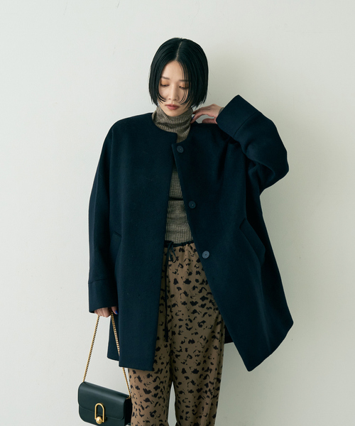 TICCA(ティッカ)の「【TICCA/ティッカ】ノーカラーテントコート(ノーカラーコート・レディース・ネイビー/ブラウン・フリー)」の5枚目の写真