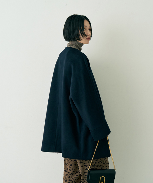 TICCA(ティッカ)の「【TICCA/ティッカ】ノーカラーテントコート(ノーカラーコート・レディース・ネイビー/ブラウン・フリー)」の3枚目の写真